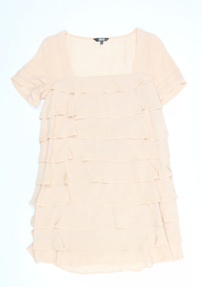 ASOS Women's Beige Short Sleeve Shift Ruffle Dress Size 8