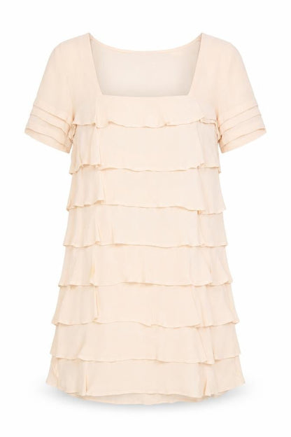 ASOS Women's Beige Short Sleeve Shift Ruffle Dress Size 8