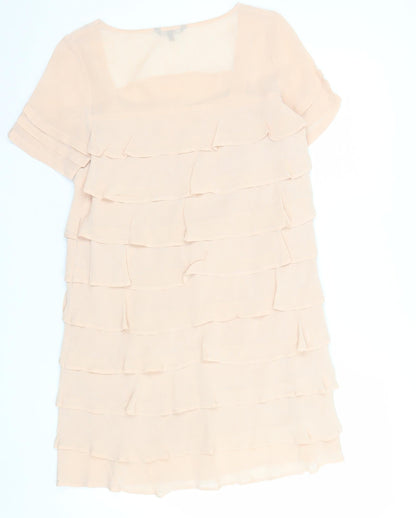ASOS Women's Beige Short Sleeve Shift Ruffle Dress Size 8