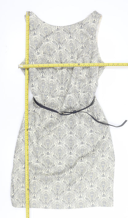 Monsoon Women Beige Geometric Sleeveless Sheath Dress Size 20
