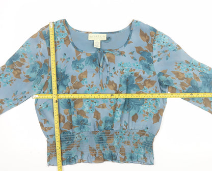 Norton McNaughton Women’s Blue Floral Chiffon Blouse Size L 3/4 Sleeve