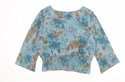 Norton McNaughton Women’s Blue Floral Chiffon Blouse Size L 3/4 Sleeve