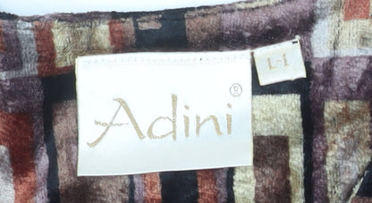 Adini Women’s Multicoloured Geometric Viscose Velvet Button-Up L Tunic Top