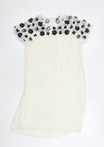 ASOS Women’s Ivory Floral Beaded Shift Dress Size 8 Short Sleeve