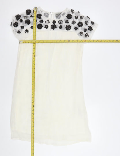ASOS Women’s Ivory Floral Beaded Shift Dress Size 8 Short Sleeve