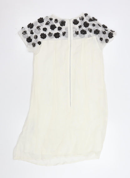 ASOS Women’s Ivory Floral Beaded Shift Dress Size 8 Short Sleeve