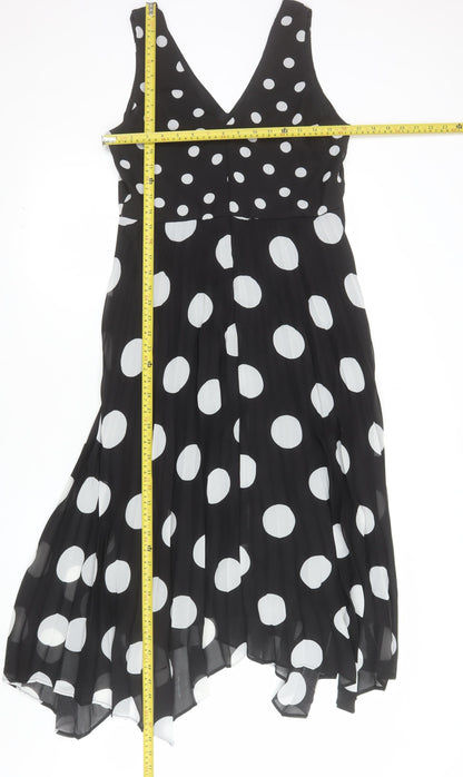 Wallis Women’s Black White Polka Dot A-Line V-Neck Sleeveless Dress UK 10