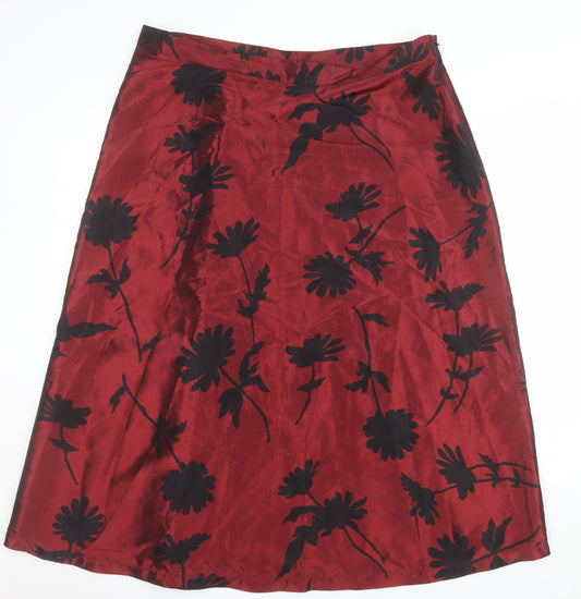 Finery Women's Red Floral A-Line Midi Satin Skirt Size 20