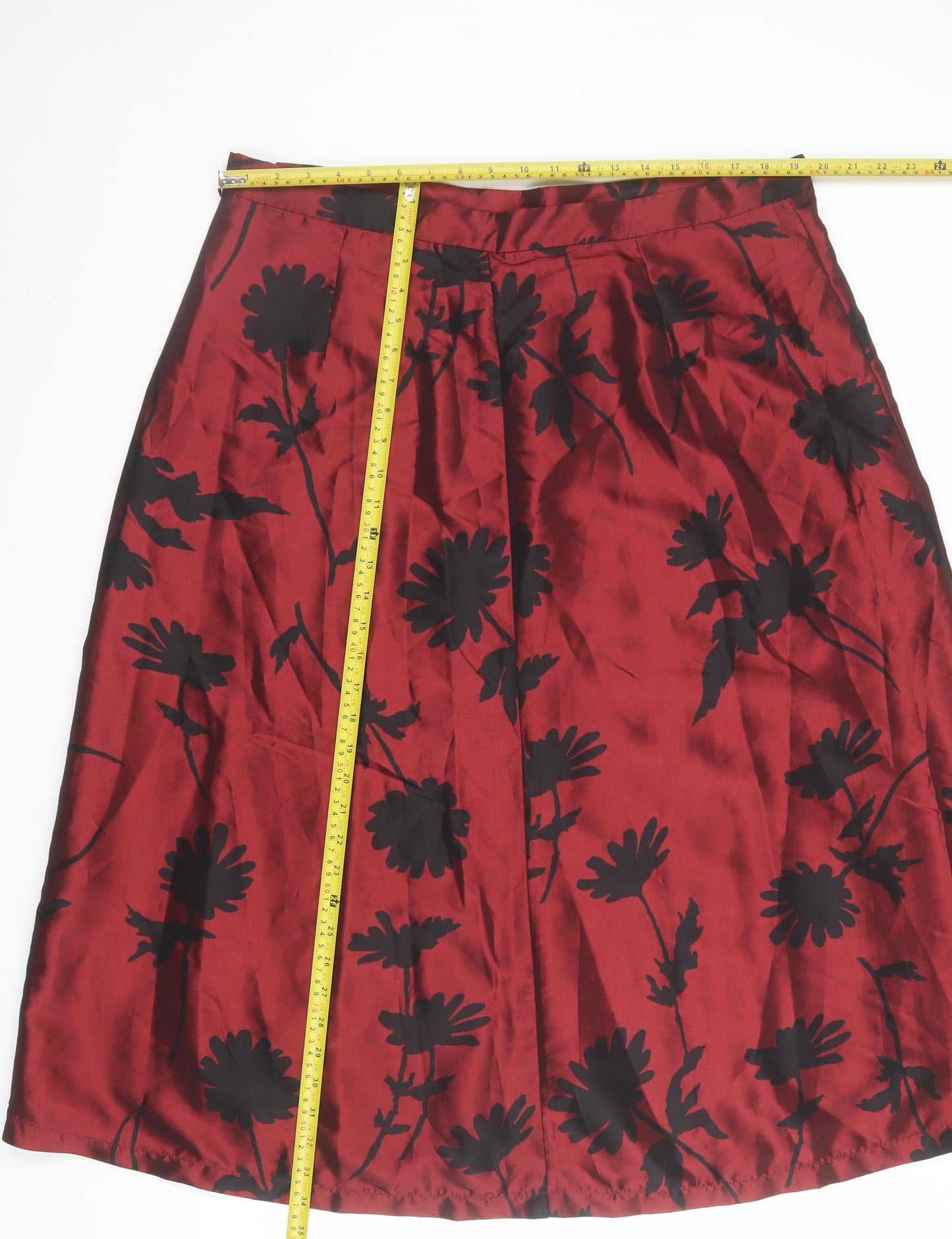 Finery Women's Red Floral A-Line Midi Satin Skirt Size 20