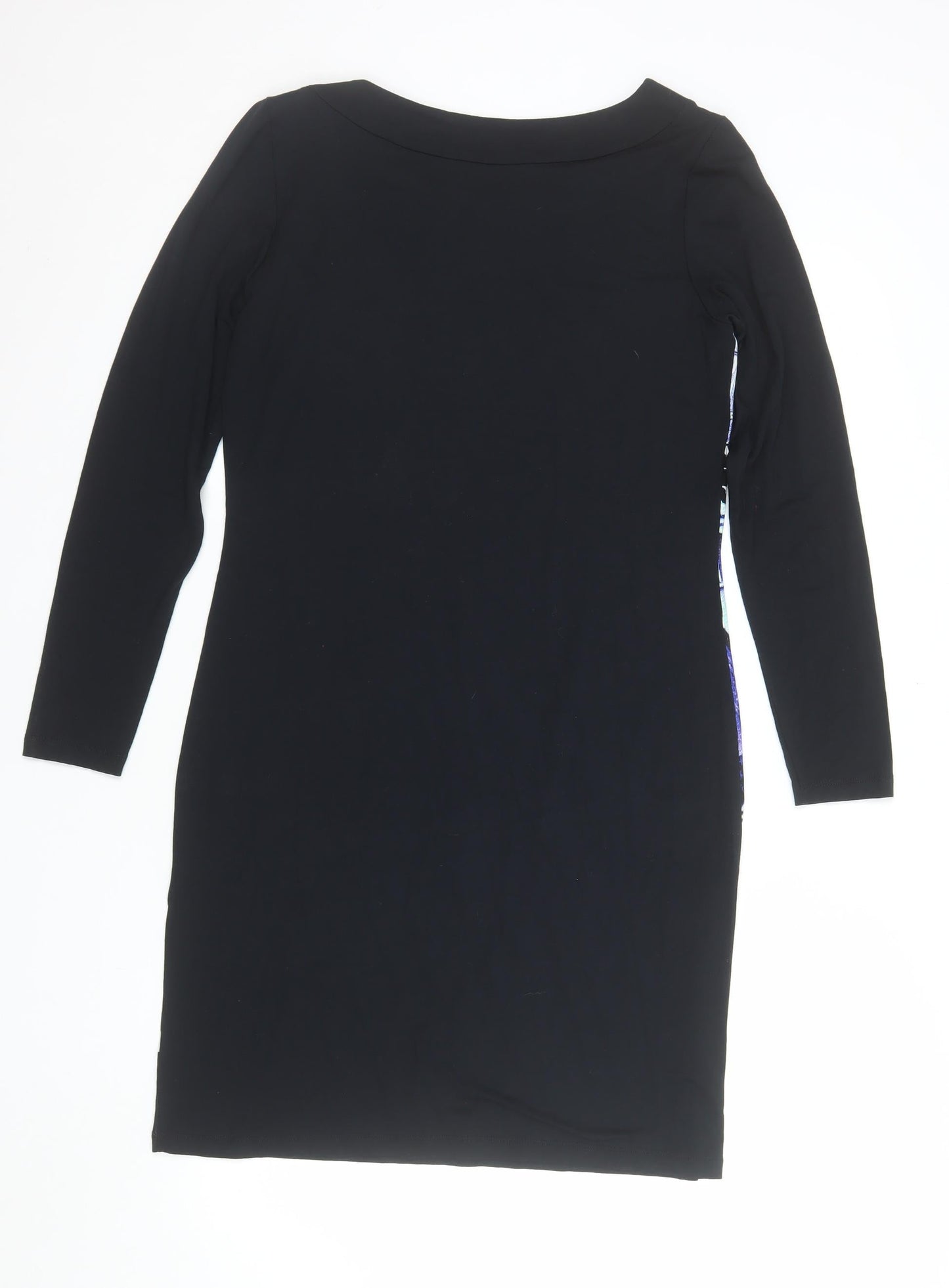 Olsen Womens Blue Graphic Shift Dress Size 12 Long Sleeve
