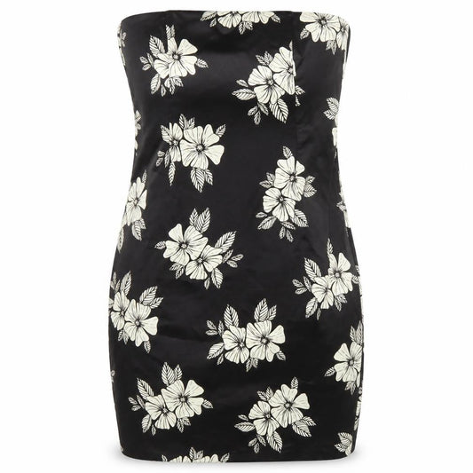 Front view of Principles Women’s Black Floral Strapless Bodycon Dress, size UK 16