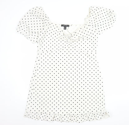 New Look Women White Polka Dot Mini Dress Size 16 Puff Sleeve
