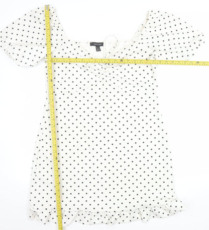 New Look Women White Polka Dot Mini Dress Size 16 Puff Sleeve