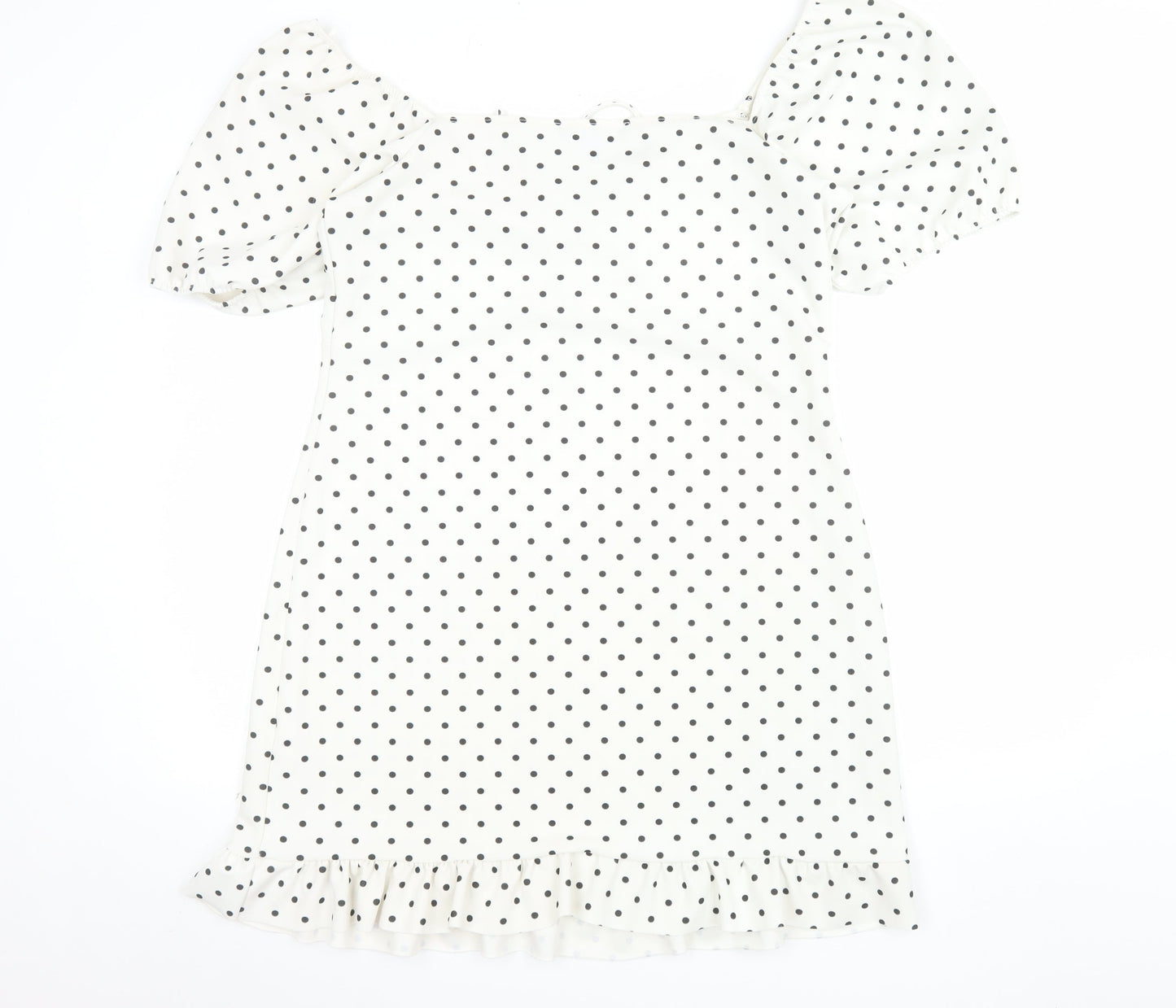 New Look Women White Polka Dot Mini Dress Size 16 Puff Sleeve