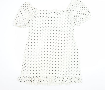 New Look Women White Polka Dot Mini Dress Size 16 Puff Sleeve