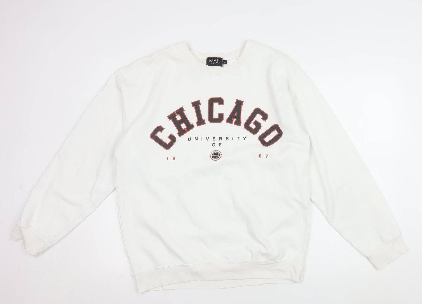 boohooMAN Unisex White Chicago Graphic Pullover Sweatshirt Size M