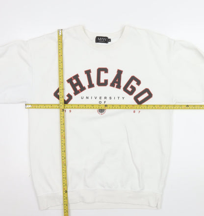 boohooMAN Unisex White Chicago Graphic Pullover Sweatshirt Size M