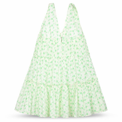ASOS Women Green Floral Cotton Swing Dress Size 8 Sleeveless V-Neck