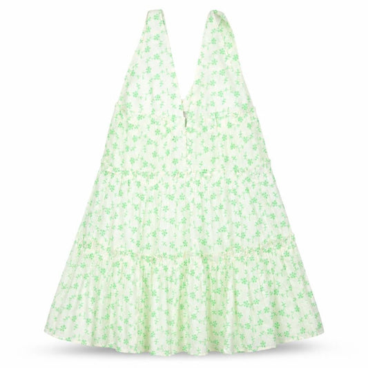 ASOS Women Green Floral Cotton Swing Dress Size 8 Sleeveless V-Neck