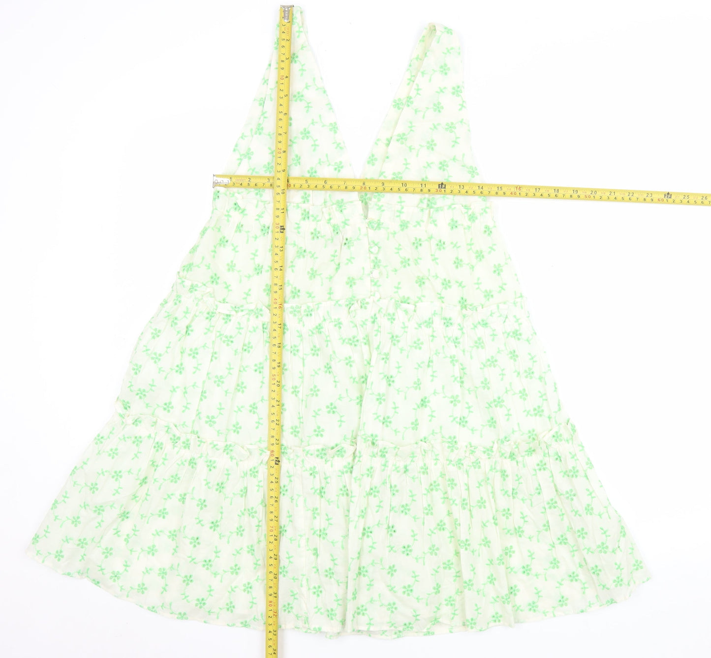 ASOS Women Green Floral Cotton Swing Dress Size 8 Sleeveless V-Neck