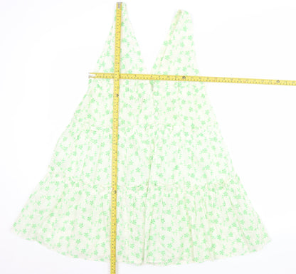 ASOS Women Green Floral Cotton Swing Dress Size 8 Sleeveless V-Neck