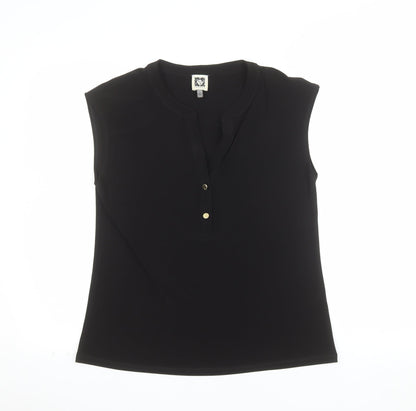 Anne Klein Women's Black Sleeveless V-Neck Button Blouse Size S