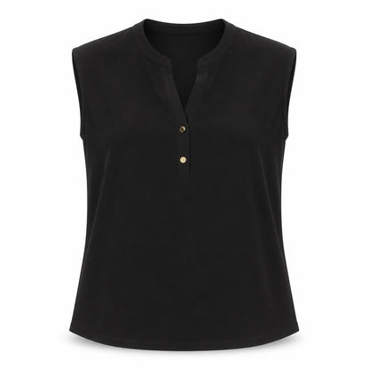 Anne Klein Women's Black Sleeveless V-Neck Button Blouse Size S