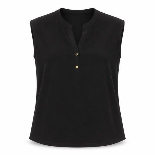 Anne Klein Women's Black Sleeveless V-Neck Button Blouse Size S