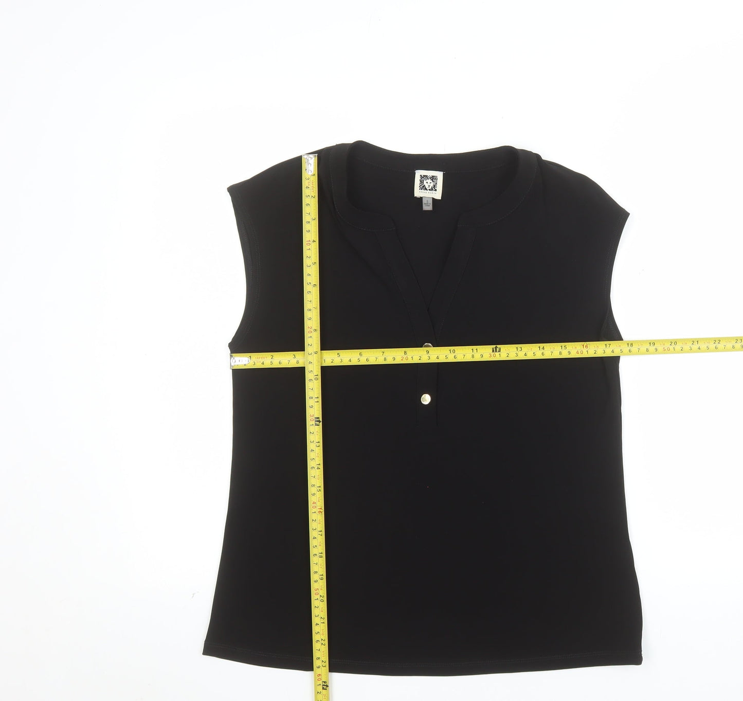 Anne Klein Women's Black Sleeveless V-Neck Button Blouse Size S