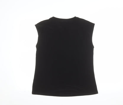 Anne Klein Women's Black Sleeveless V-Neck Button Blouse Size S