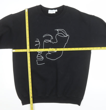 Topman Men's Black Art Face Embroidered Sweatshirt Size S Regular Fit
