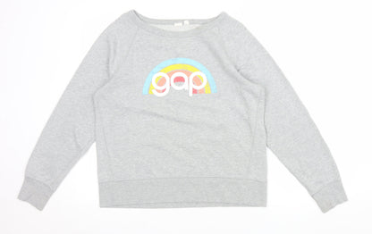 GAP Women Grey Logo Rainbow Pullover Sweatshirt M