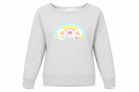 Gap Women Grey Logo Rainbow Pullover Sweatshirt M
