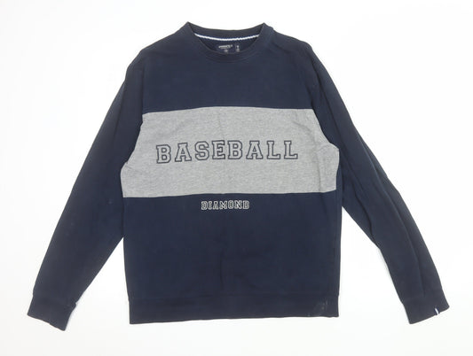 Springfield Men's Blue Cotton Baseball Graphic Pullover Sweatshirt M