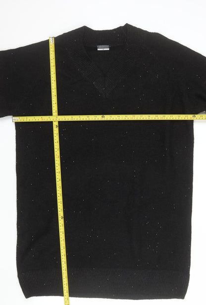 Beloved Women Black XL V-Neck Short Sleeve Sparkle Pullover Jumper