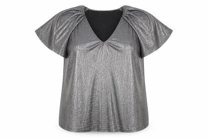 Papaya Curve Women Silver V-Neck Tunic Blouse Size 18