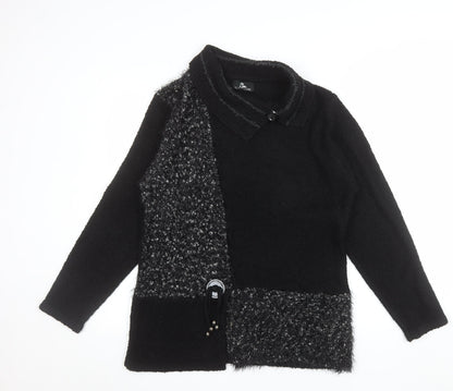 AL PARADISE Womens Black Collared Knit Pullover Jumper L
