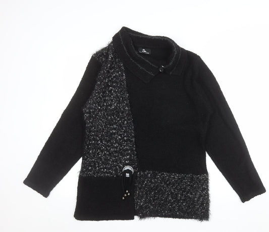 AL PARADISE Womens Black Collared Knit Pullover Jumper L