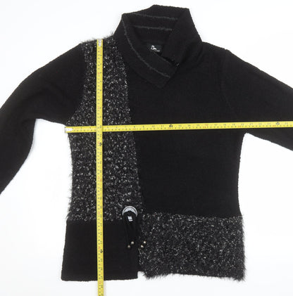AL PARADISE Womens Black Collared Knit Pullover Jumper L