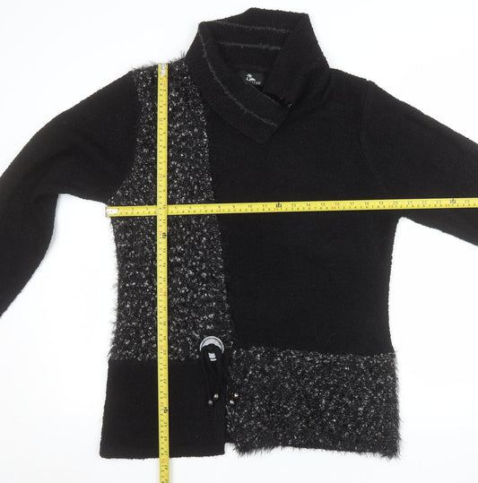 AL PARADISE Womens Black Collared Knit Pullover Jumper L
