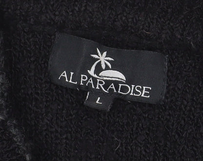 AL PARADISE Womens Black Collared Knit Pullover Jumper L