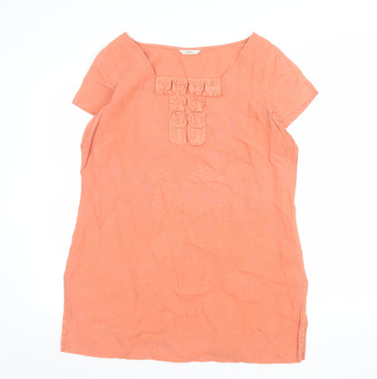Marks and Spencer Women Orange Linen Shift Dress Size 18 Short Sleeve