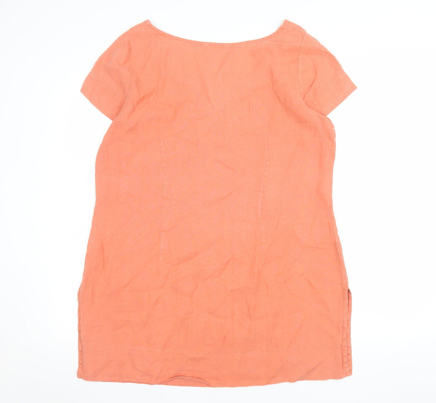 Marks and Spencer Women Orange Linen Shift Dress Size 18 Short Sleeve