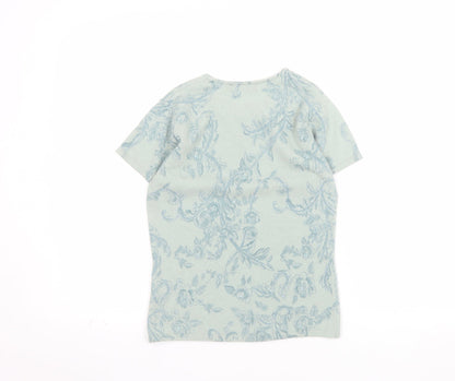 JFW Womens Green Floral Angora Wool Short Sleeve Pullover Jumper Size S