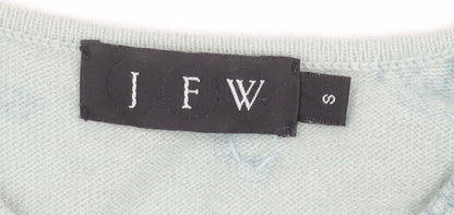 JFW Womens Green Floral Angora Wool Short Sleeve Pullover Jumper Size S