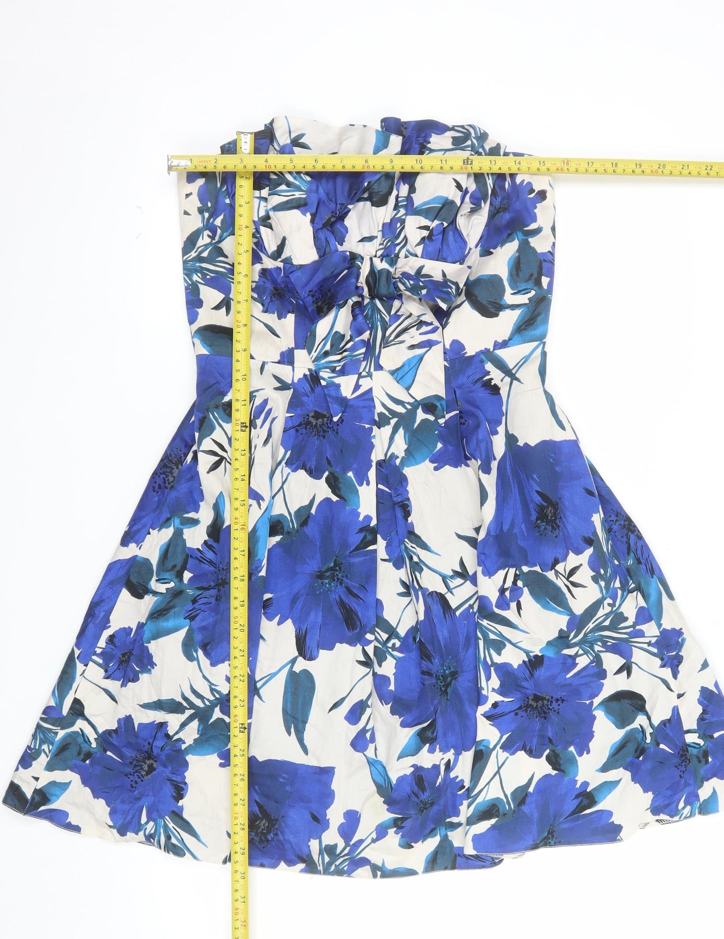 Dorothy Perkins Women Blue Floral Strapless A-Line Dress Size 12