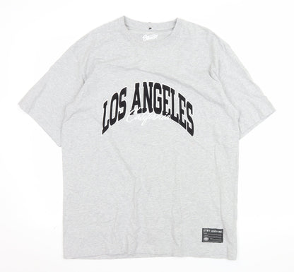 Pull & Bear Men's Grey Los Angeles Graphic Cotton T-Shirt L
