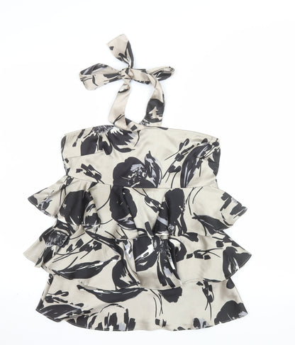 Next Women's Beige Floral Halterneck Ruffle Camisole Top Size 10