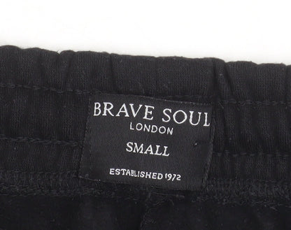 Brave Soul Men's Black Small Sweat Shorts Elastic Waist Casual