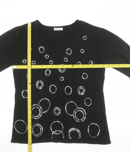 Damart Women’s Black Sequin V-Neck Acrylic Pullover Jumper Size S